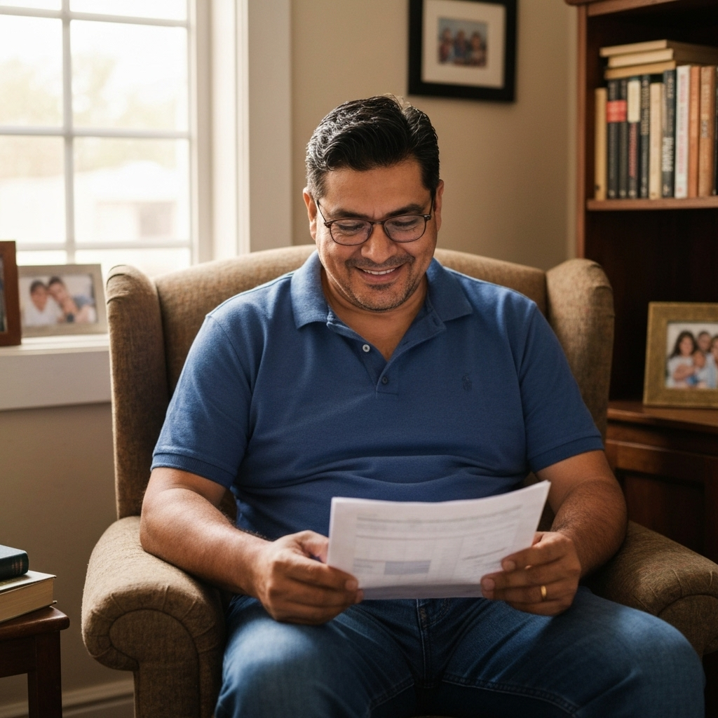 Latino middle-class man managing personal finances